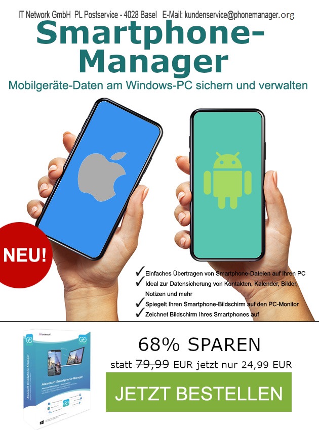 78% SPAREN! - Smartphone-Manager  für Android und iOS - Übertragen Sie Ihre Smartphone-Daten bequem auf Ihren PC - ideal als Backup